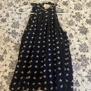 Cynthia Rowley Dark blue with light grey pattern sleeveless blouse 100% silk.